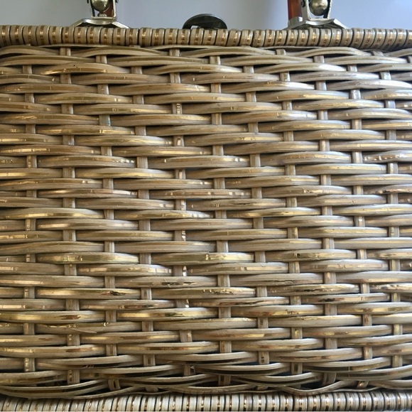 VTG BRITISH CROWN COLONY HONG KONG Purse Handbag Wicker Natural Gold - Picture 3 of 9